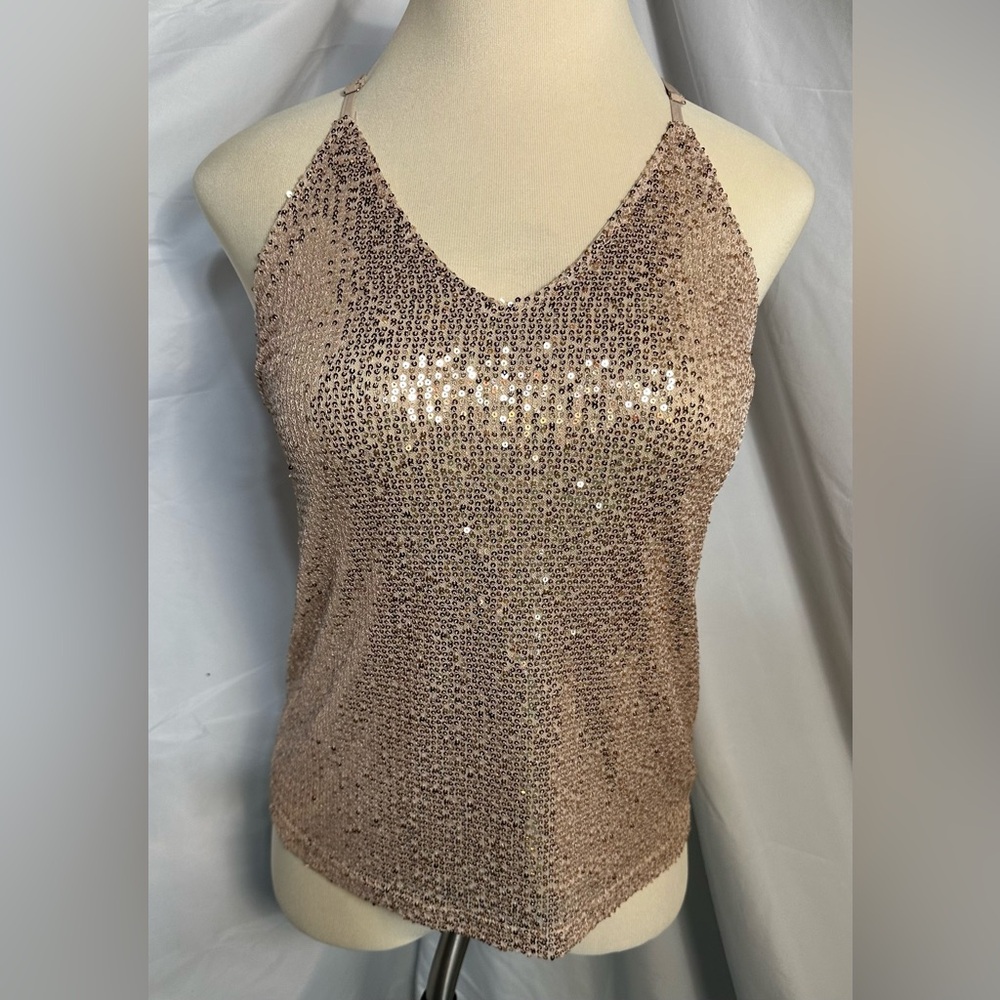 Champagne Pink sequin cami RACER BACK TANK TOP Sz S